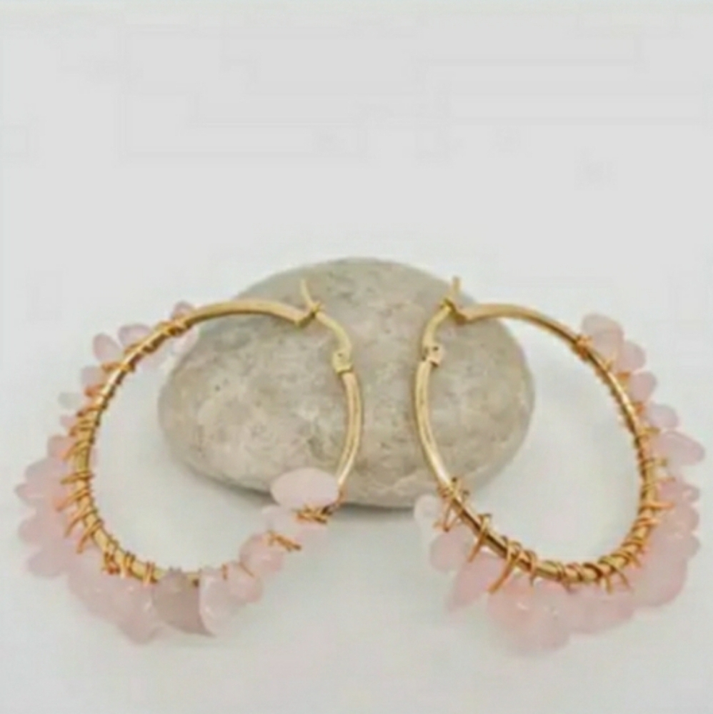 Wrapped pink crystals hoops earrings